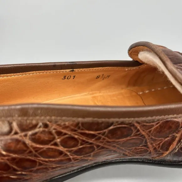 ZELLI Tuscany Crocodile Penny Loafers Mens 8.5M Cognac Alligator Leather Shoes