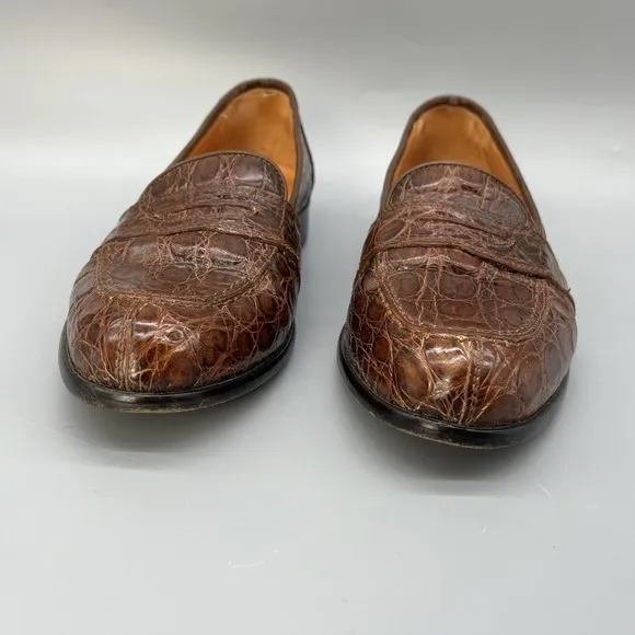 ZELLI Tuscany Crocodile Penny Loafers Mens 8.5M Cognac Alligator Leather Shoes