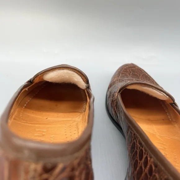 ZELLI Tuscany Crocodile Penny Loafers Mens 8.5M Cognac Alligator Leather Shoes