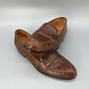 ZELLI Tuscany Crocodile Penny Loafers Mens 8.5M Cognac Alligator Leather Shoes