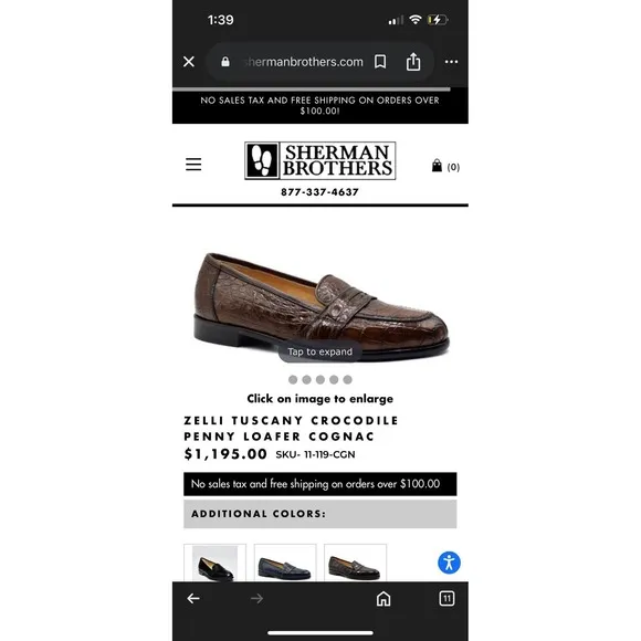 ZELLI Tuscany Crocodile Penny Loafers Mens 8.5M Cognac Alligator Leather Shoes