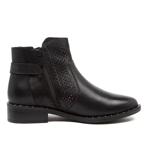 Ziera Skylah-XF Perforated Black Leather Ankle Boots 40 / 9.5