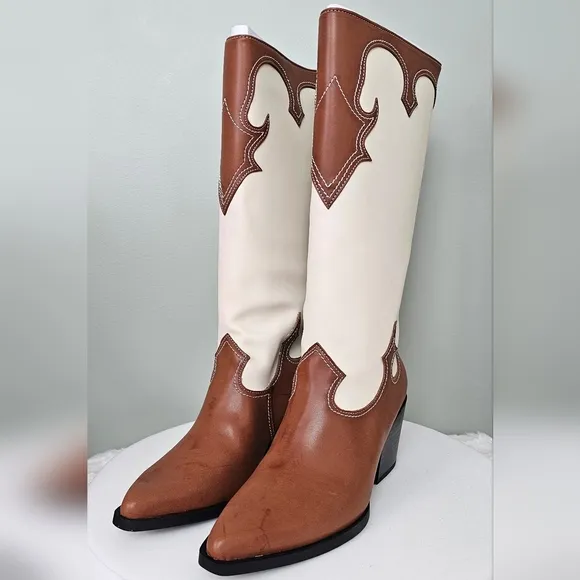 Zodiac Womens Dawson Western Tall Cowboy Pull-on Boots in Brown &amp; Cream