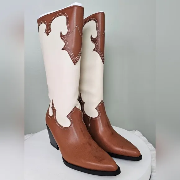 Zodiac Womens Dawson Western Tall Cowboy Pull-on Boots in Brown &amp; Cream