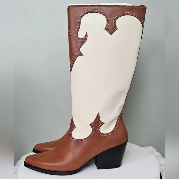 Zodiac Womens Dawson Western Tall Cowboy Pull-on Boots in Brown &amp; Cream