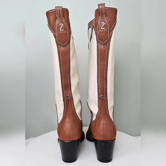 Zodiac Womens Dawson Western Tall Cowboy Pull-on Boots in Brown &amp; Cream