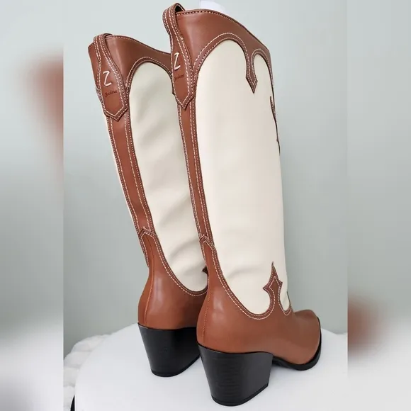 Zodiac Womens Dawson Western Tall Cowboy Pull-on Boots in Brown &amp; Cream