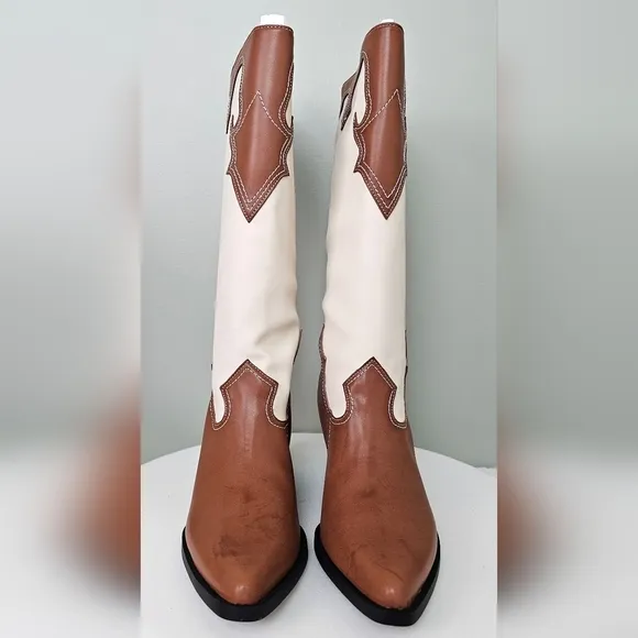 Zodiac Womens Dawson Western Tall Cowboy Pull-on Boots in Brown &amp; Cream