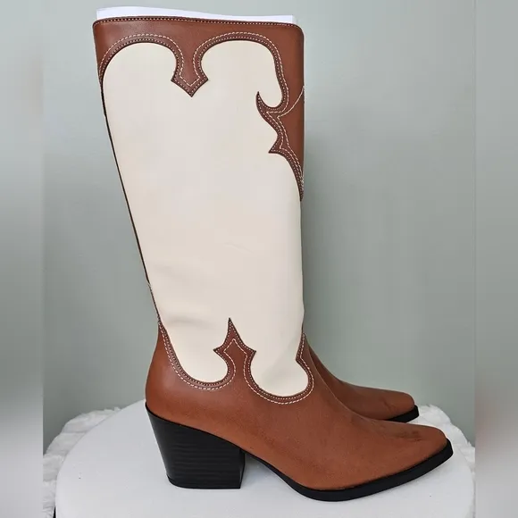 Zodiac Womens Dawson Western Tall Cowboy Pull-on Boots in Brown &amp; Cream