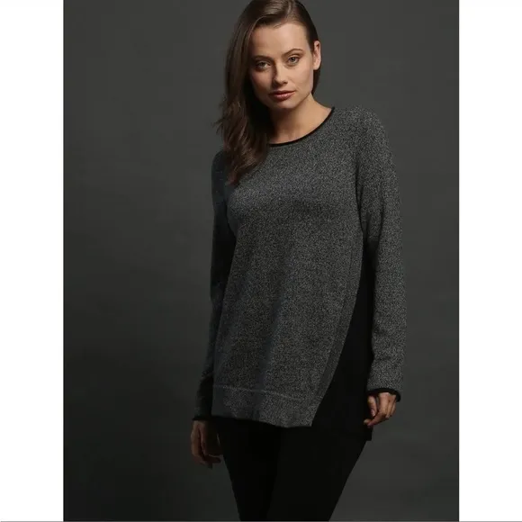 Zoe Couture 100% Cashmere Asymmetrical Crewneck Sweater Grey