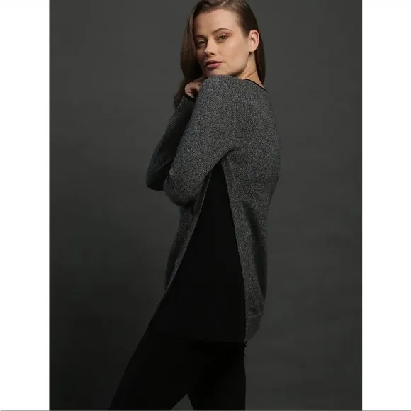 Zoe Couture 100% Cashmere Asymmetrical Crewneck Sweater Grey