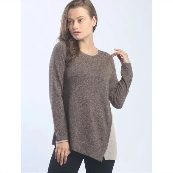 Zoe Couture 100% Cashmere Asymmetrical Crewneck Sweater Grey